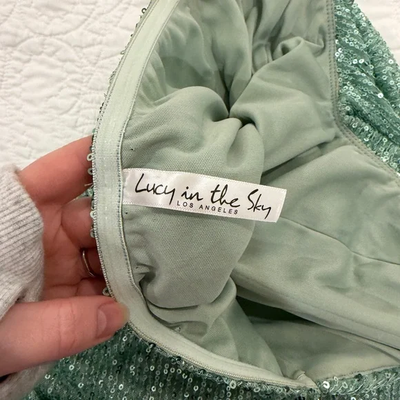 Lucy in the Sky Sansa Knit Sequin Corset Dress in Green - Picture 3 of 5